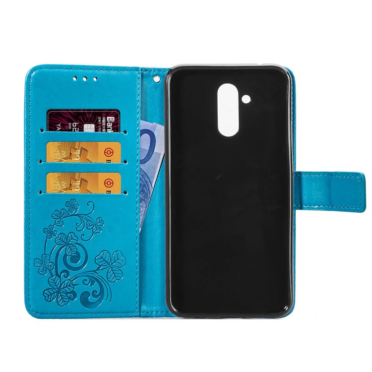 HAT PRINCE Imprinted Clover Leather Wallet Stand Case for Huawei Mate 20 Lite - Blue-4