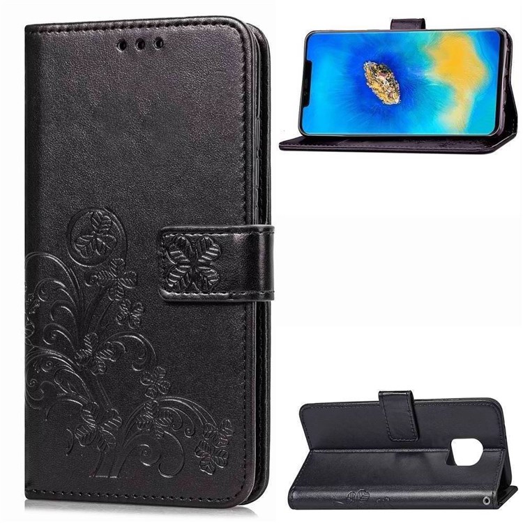 HAT PRINCE Imprinted Clover Leather Wallet Stand Case for Huawei Mate 20 Pro - Black-1