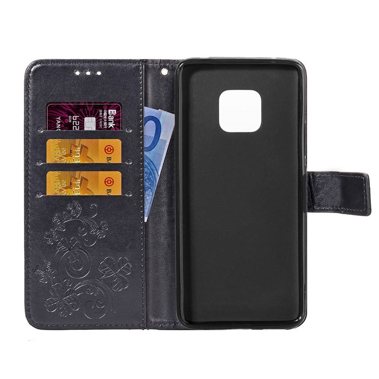 HAT PRINCE Imprinted Clover Leather Wallet Stand Case for Huawei Mate 20 Pro - Black-4