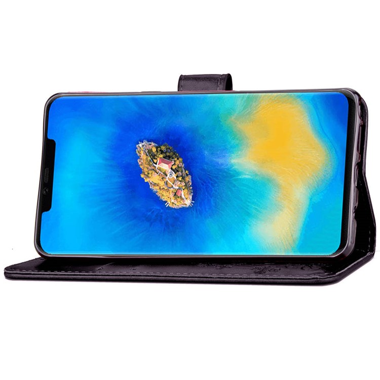 HAT PRINCE Imprinted Clover Leather Wallet Stand Case for Huawei Mate 20 Pro - Black-5