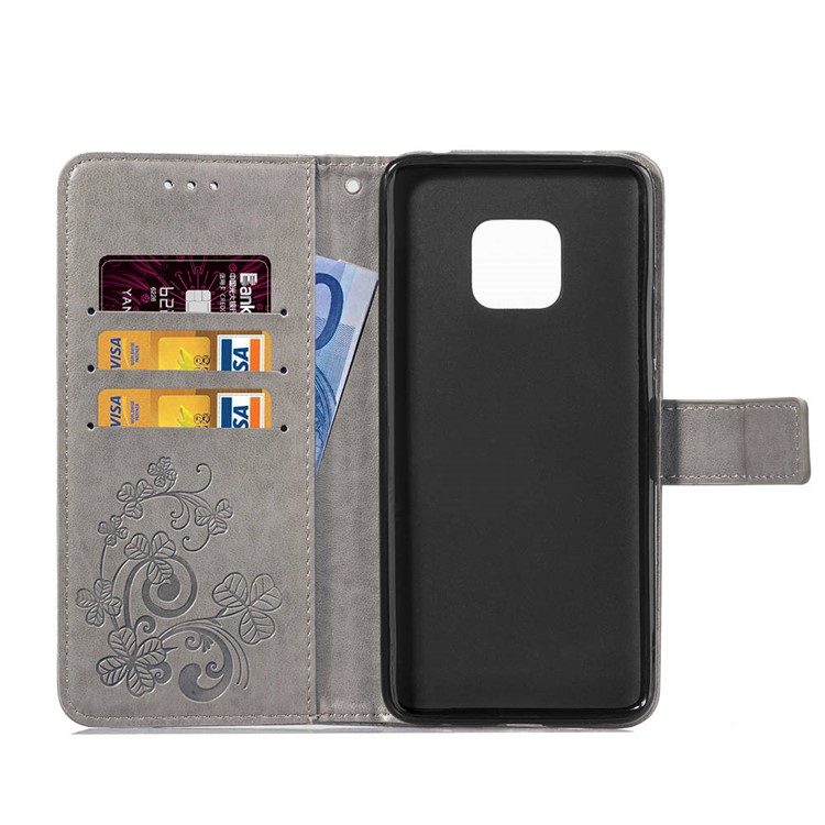 HAT PRINCE Imprinted Clover Leather Wallet Stand Case for Huawei Mate 20 Pro - Grey-4