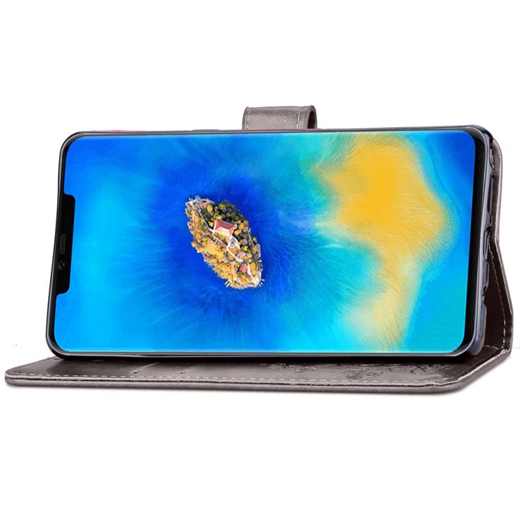HAT PRINCE Imprinted Clover Leather Wallet Stand Case for Huawei Mate 20 Pro - Grey-5