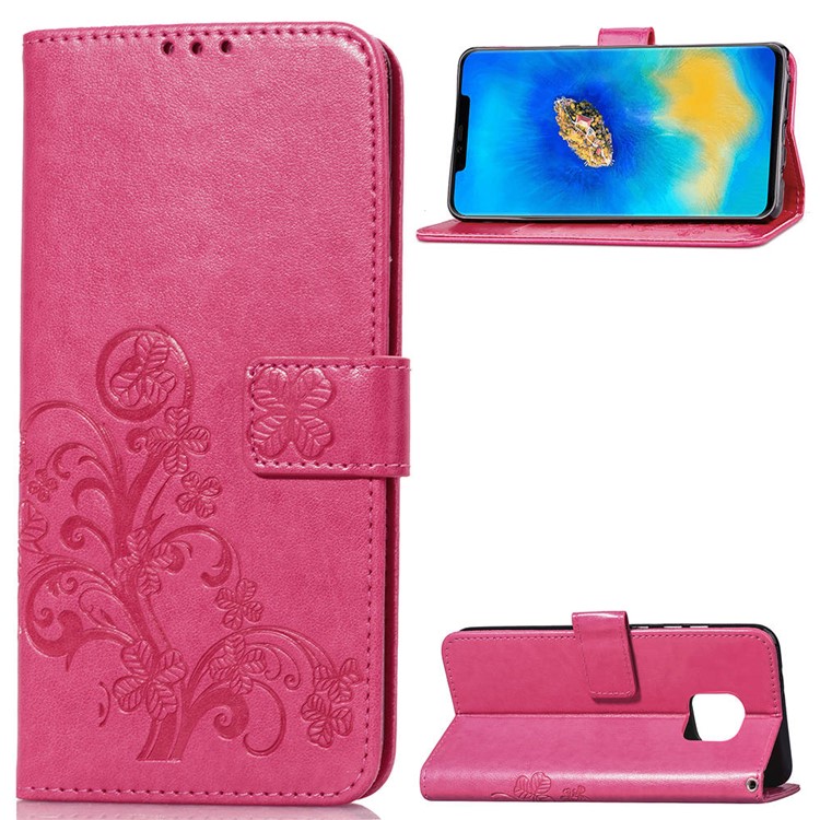 HAT PRINCE Imprinted Clover Leather Wallet Stand Case for Huawei Mate 20 Pro - Rose-1
