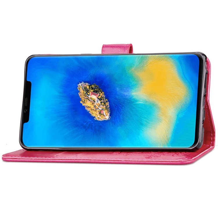 HAT PRINCE Imprinted Clover Leather Wallet Stand Case for Huawei Mate 20 Pro - Rose-5