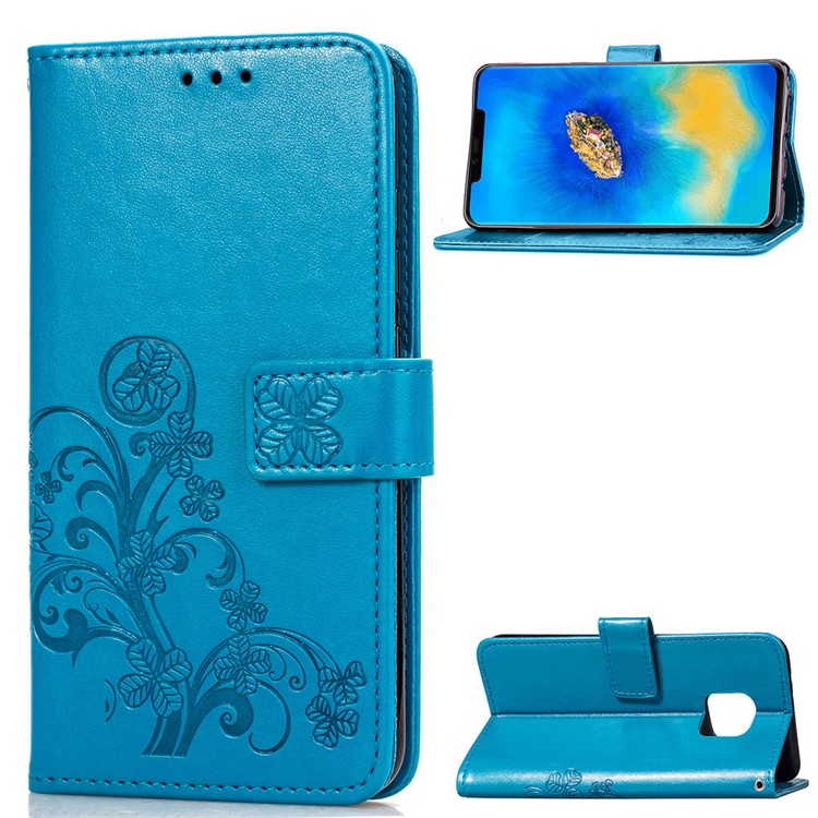 HAT PRINCE Imprinted Clover Leather Wallet Stand Case for Huawei Mate 20 Pro - Blue-1