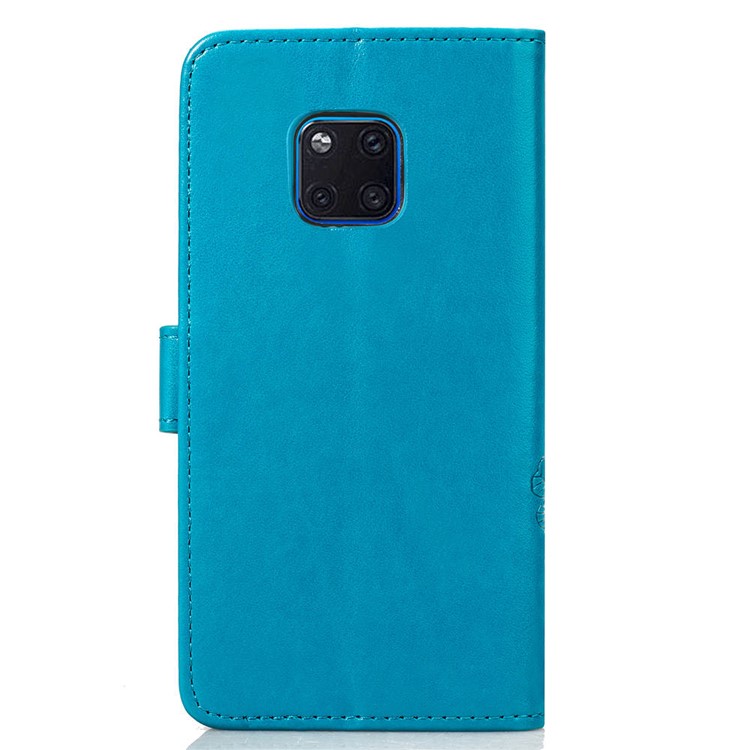 HAT PRINCE Imprinted Clover Leather Wallet Stand Case for Huawei Mate 20 Pro - Blue-3
