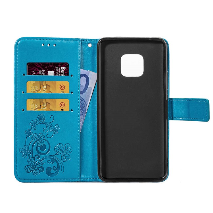 HAT PRINCE Imprinted Clover Leather Wallet Stand Case for Huawei Mate 20 Pro - Blue-4