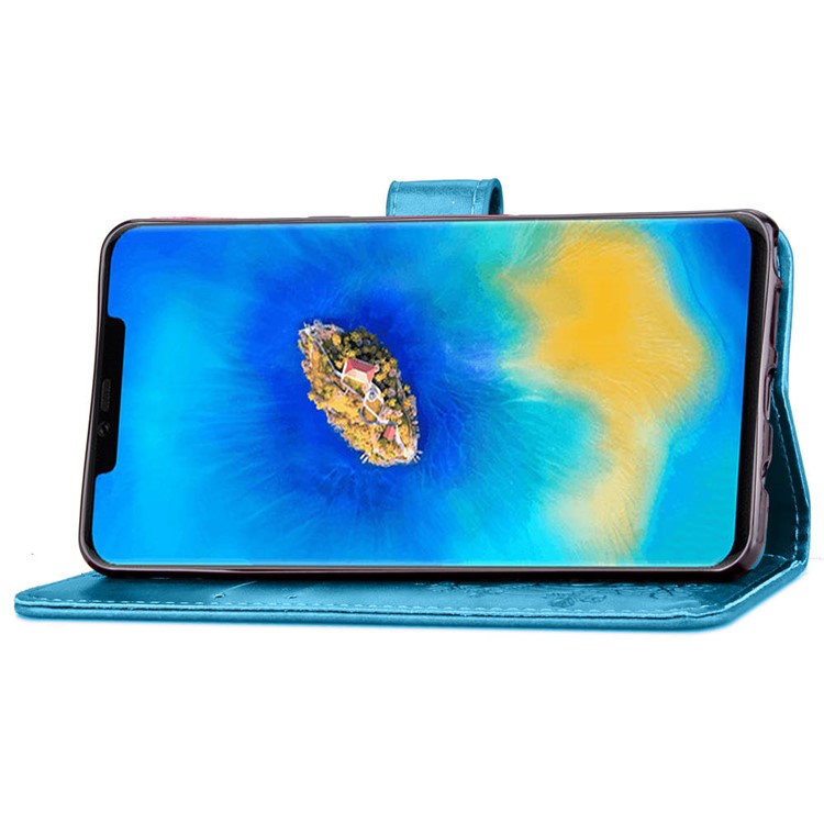 HAT PRINCE Imprinted Clover Leather Wallet Stand Case for Huawei Mate 20 Pro - Blue-5