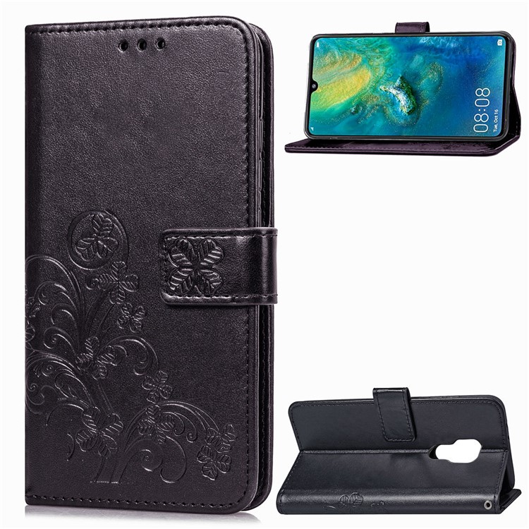 HAT PRINCE Imprinted Clover Leather Wallet Case for Huawei Mate 20 - Black-1