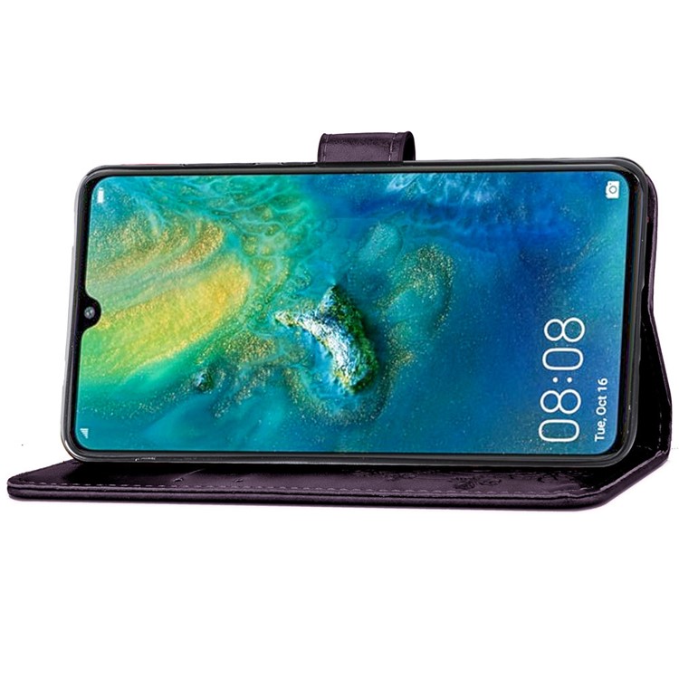 HAT PRINCE Imprinted Clover Leather Wallet Case for Huawei Mate 20 - Black-5