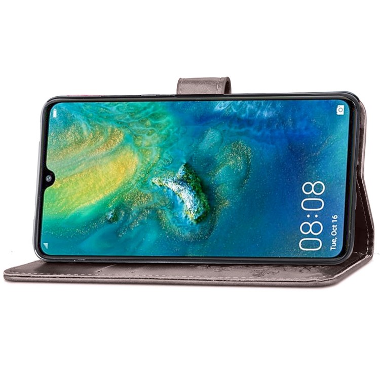 HAT PRINCE Imprinted Clover Leather Wallet Case for Huawei Mate 20 - Grey-5