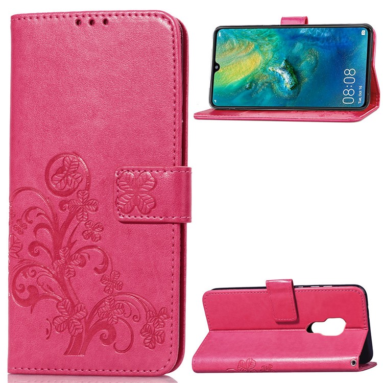 HAT PRINCE Imprinted Clover Leather Wallet Case for Huawei Mate 20 - Rose-1
