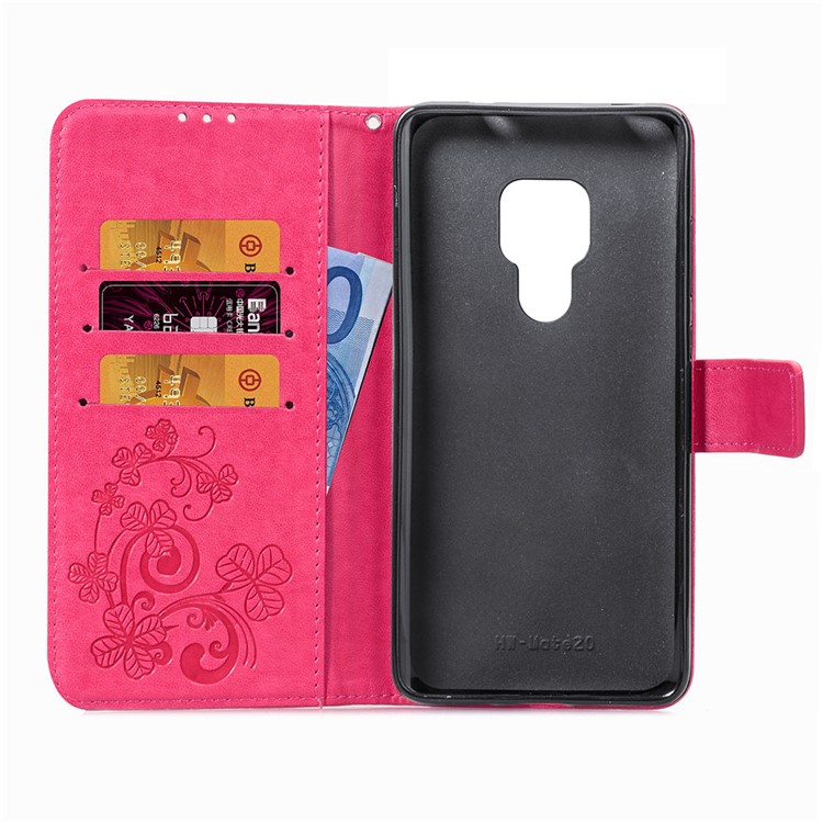 HAT PRINCE Imprinted Clover Leather Wallet Case for Huawei Mate 20 - Rose-4