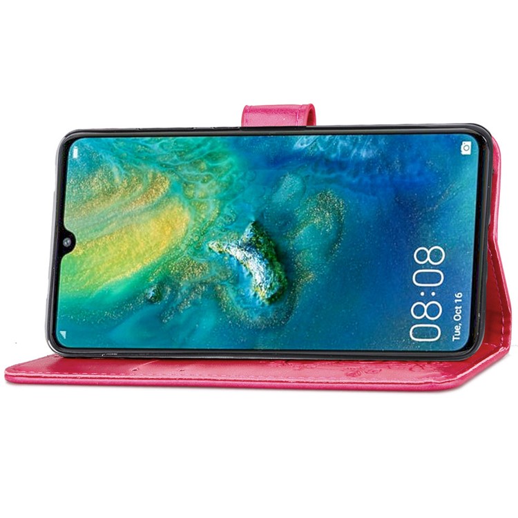HAT PRINCE Imprinted Clover Leather Wallet Case for Huawei Mate 20 - Rose-5