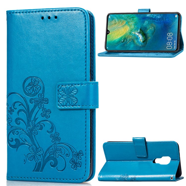 HAT PRINCE Imprinted Clover Leather Wallet Case for Huawei Mate 20 - Blue-1