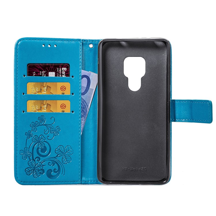 HAT PRINCE Imprinted Clover Leather Wallet Case for Huawei Mate 20 - Blue-4