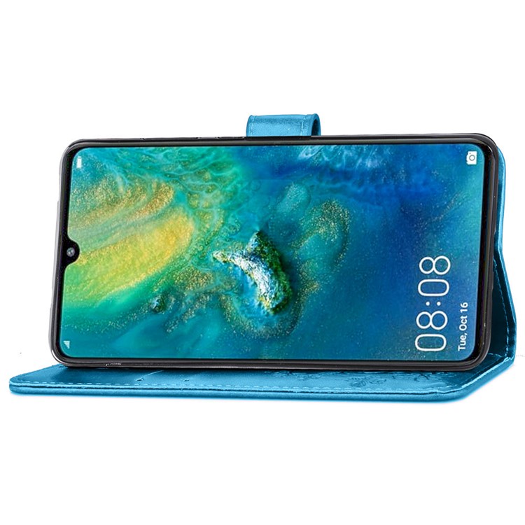 HAT PRINCE Imprinted Clover Leather Wallet Case for Huawei Mate 20 - Blue-5
