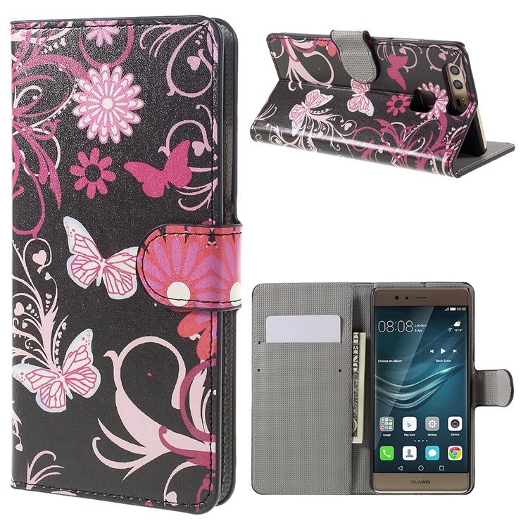 Diary Style Wallet Stand Leather Case for Huawei P9 - Butterflies and Flowers-1