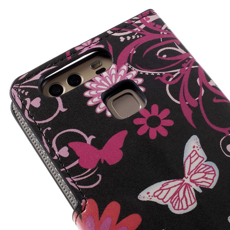 Diary Style Wallet Stand Leather Case for Huawei P9 - Butterflies and Flowers-10