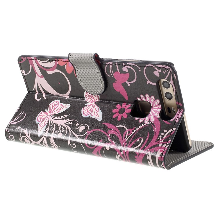 Diary Style Wallet Stand Leather Case for Huawei P9 - Butterflies and Flowers-5