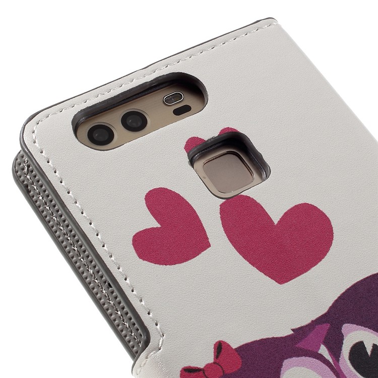 Flip Wallet Stand Ledertasche für Huawei P9 - Sweet Owl Familie-10