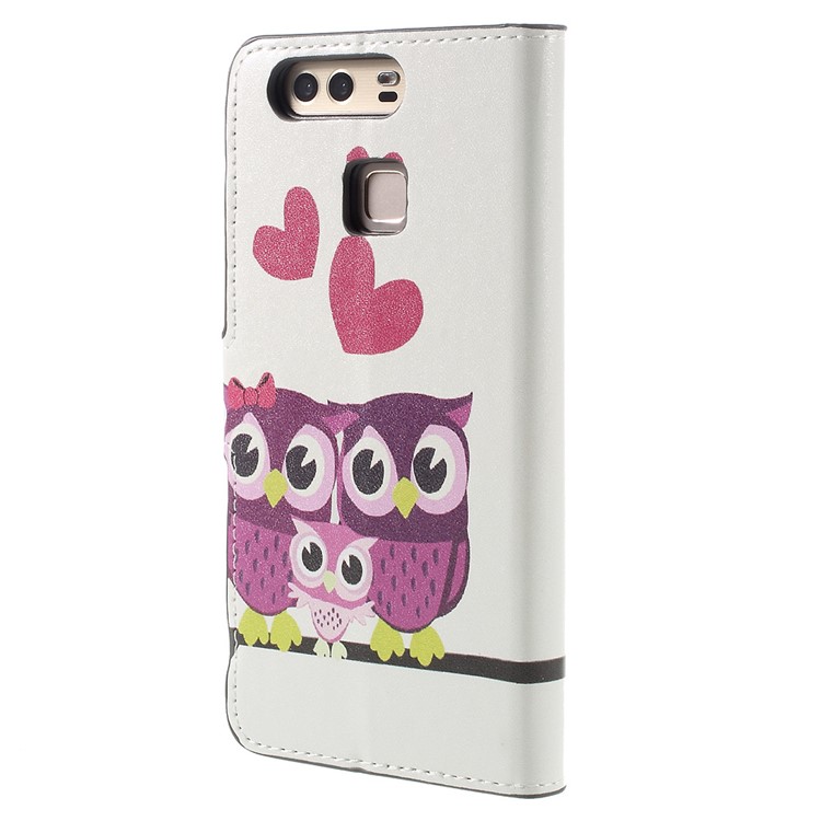 Flip Wallet Stand Ledertasche für Huawei P9 - Sweet Owl Familie-2