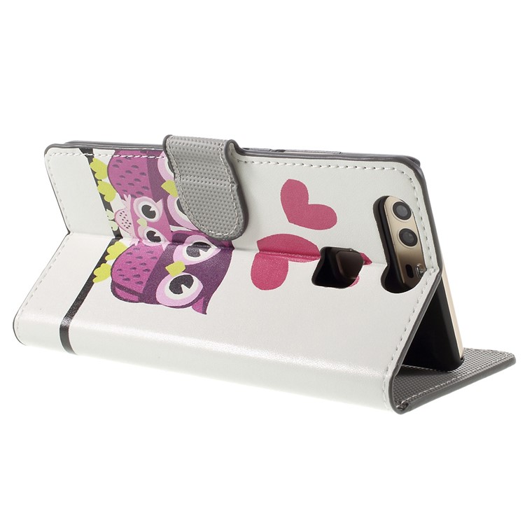 Flip Wallet Stand Ledertasche für Huawei P9 - Sweet Owl Familie-5