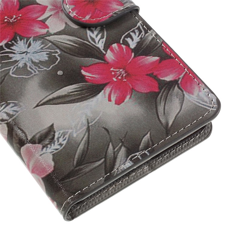Wallet Stand Leather Phone Cover for Huawei P9 - Red Blooming Flowers-8
