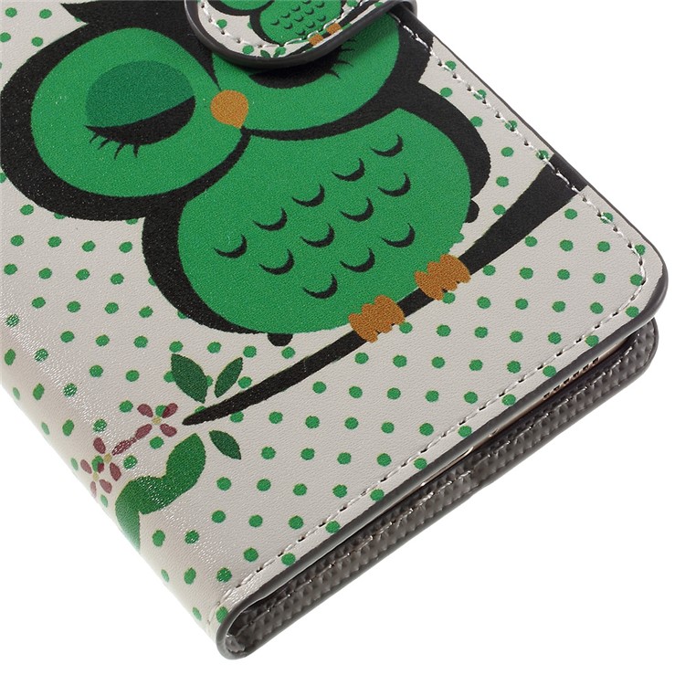 PU Leather Case with Card Slots and Stand for Huawei P9 - Green Napping Owl-8