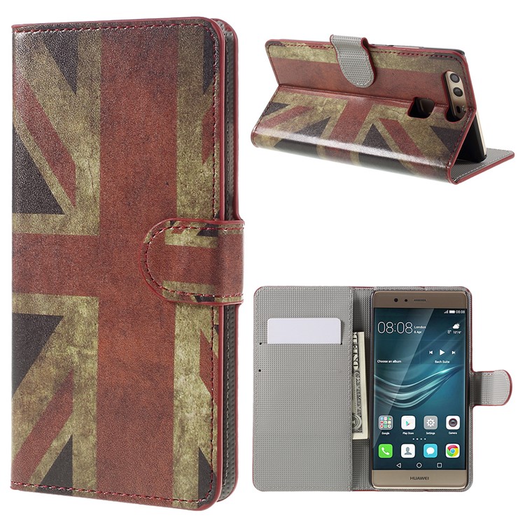 Wallet Stand Faux Leather Shell Case for Huawei P9 - Retro UK Flag-1