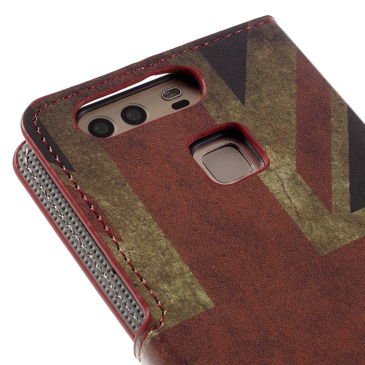 Wallet Stand Faux Leather Shell Case for Huawei P9 - Retro UK Flag-10
