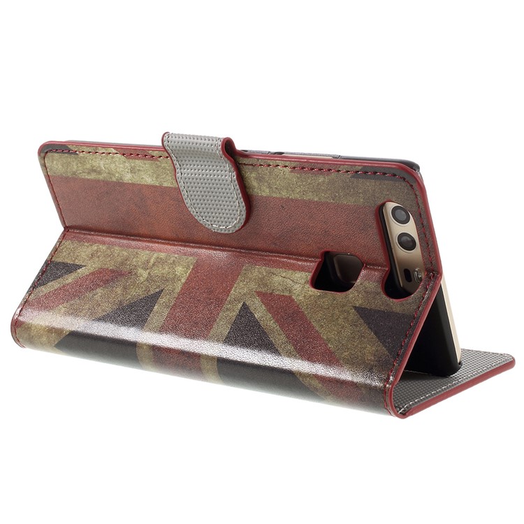 Wallet Stand Faux Leather Shell Case for Huawei P9 - Retro UK Flag-5