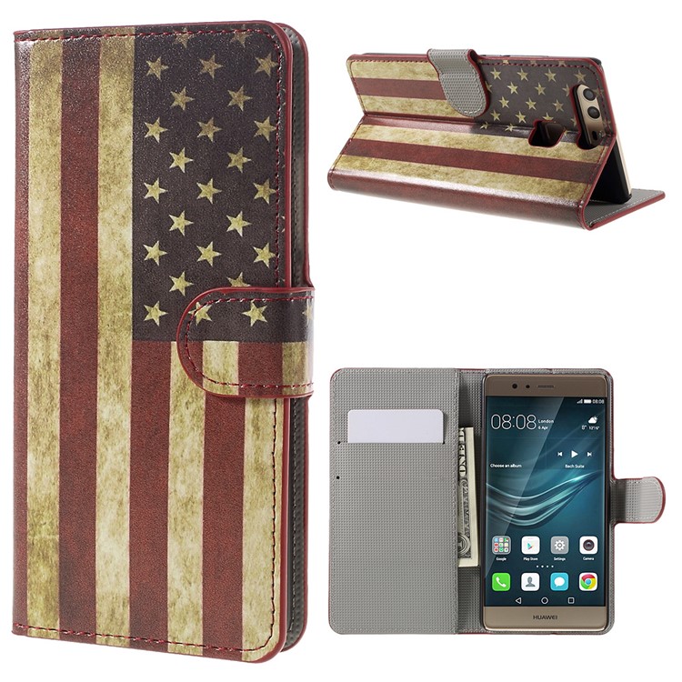 Faux Leather Card Holder Case for Huawei P9 - Vintage US American Flag-1