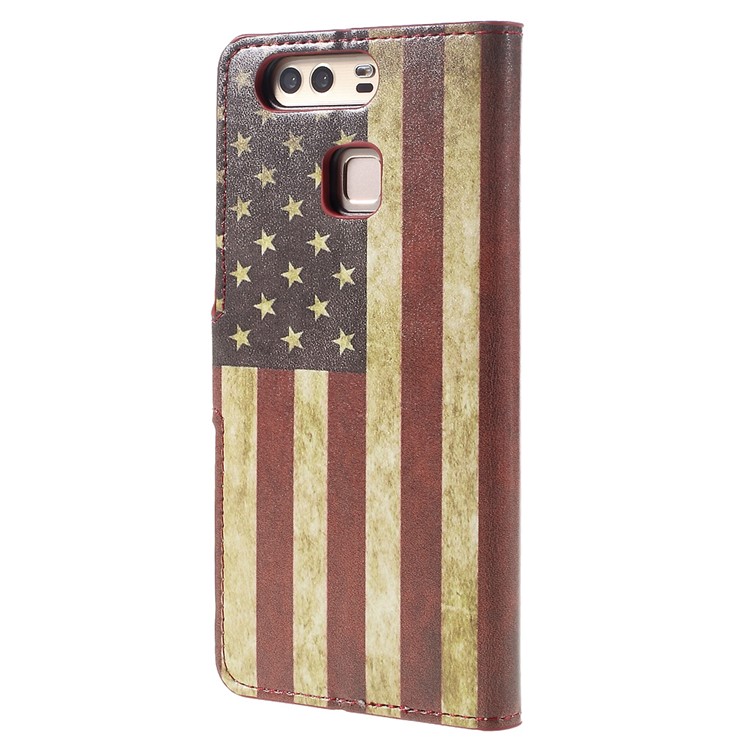 Faux Leather Card Holder Case for Huawei P9 - Vintage US American Flag-2