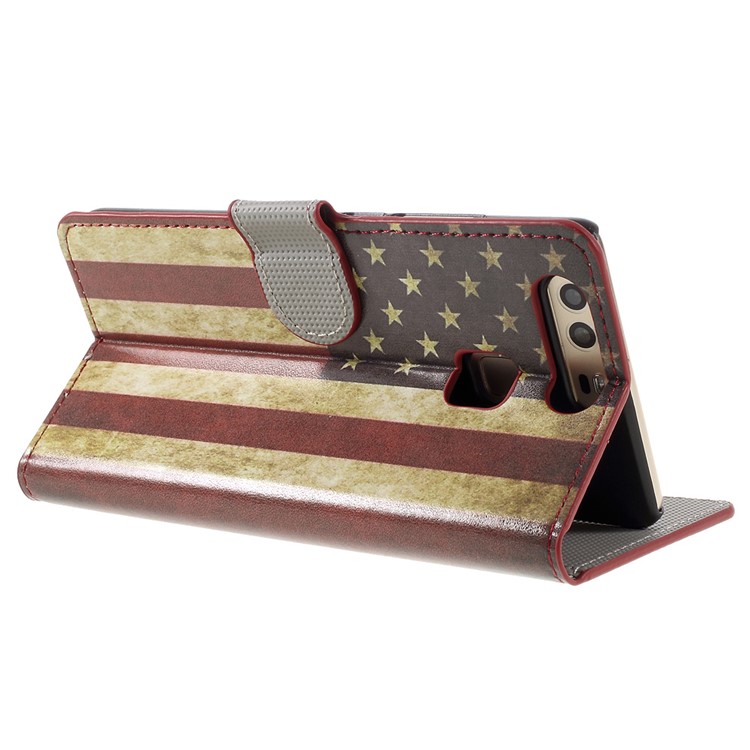 Faux Leather Card Holder Case for Huawei P9 - Vintage US American Flag-5