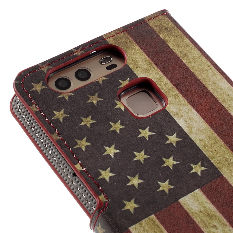 Faux Leather Card Holder Case for Huawei P9 - Vintage US American Flag-9