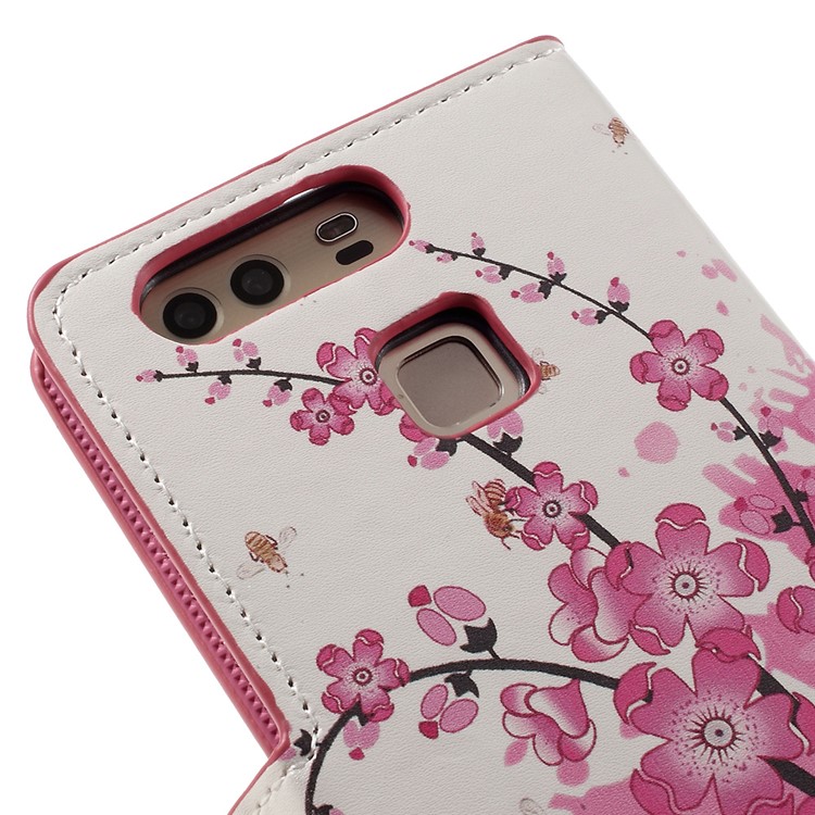 Wallet Stand Leather Flip Cover Case para Huawei P9 - Flor de ameixa-10