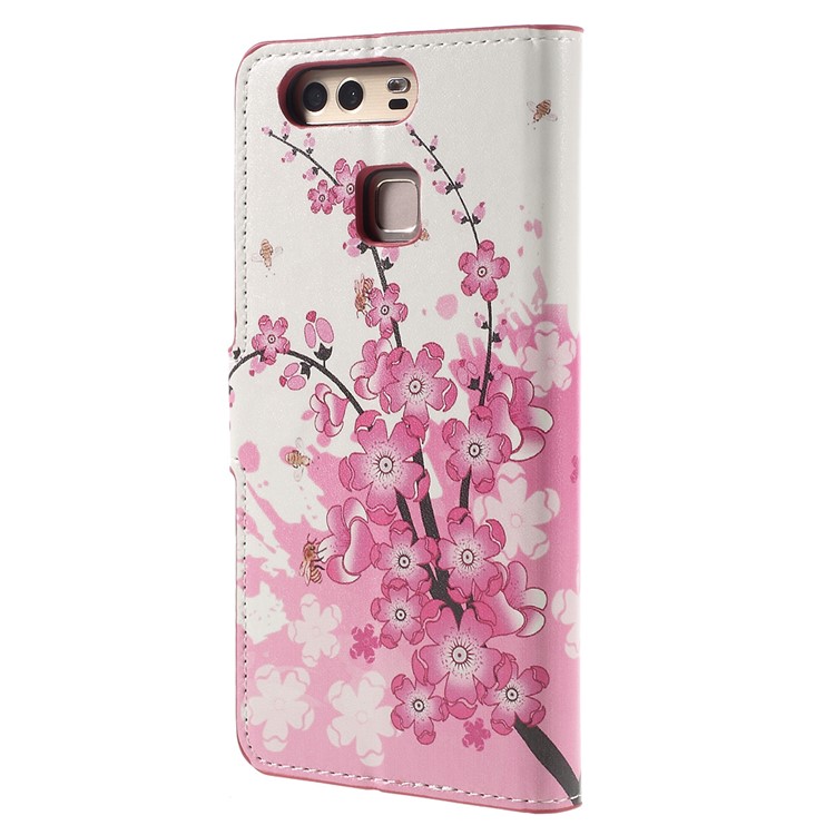 Wallet Stand Leather Flip Cover Case para Huawei P9 - Flor de ameixa-2