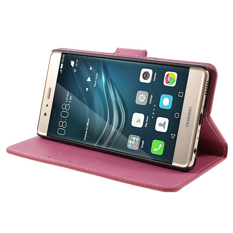 Wallet Stand Leather Flip Cover Case para Huawei P9 - Flor de ameixa-4
