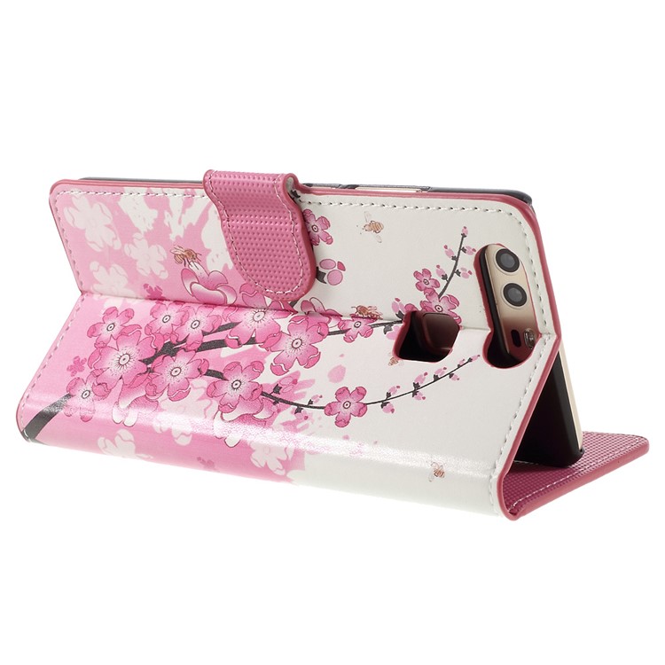 Wallet Stand Leather Flip Cover Case para Huawei P9 - Flor de ameixa-5