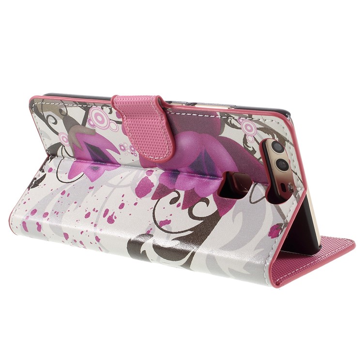Card Holder Stand Leather Phone Case for Huawei P9 - Kapok Flower-5