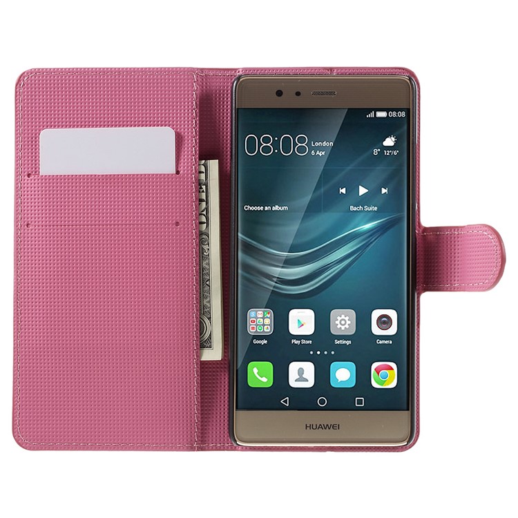 Card Holder Stand Leather Phone Case for Huawei P9 - Kapok Flower-6