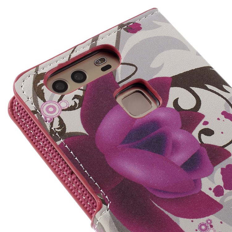Card Holder Stand Leather Phone Case for Huawei P9 - Kapok Flower-9
