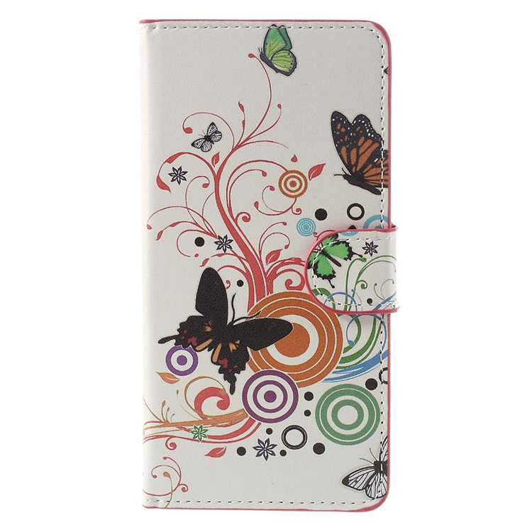Protective Leather Case with Stand for Huawei P9 - Butterflies and Circles-3