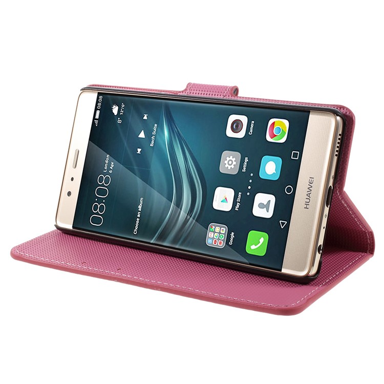 Protective Leather Case with Stand for Huawei P9 - Butterflies and Circles-4