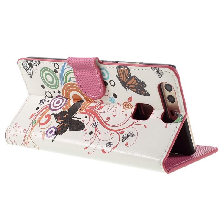 Protective Leather Case with Stand for Huawei P9 - Butterflies and Circles-5