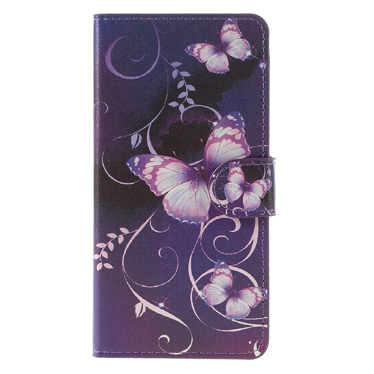 Flip Stand PU Leather Cover Protector for Huawei P9 - Purple Butterflies and Vines-3
