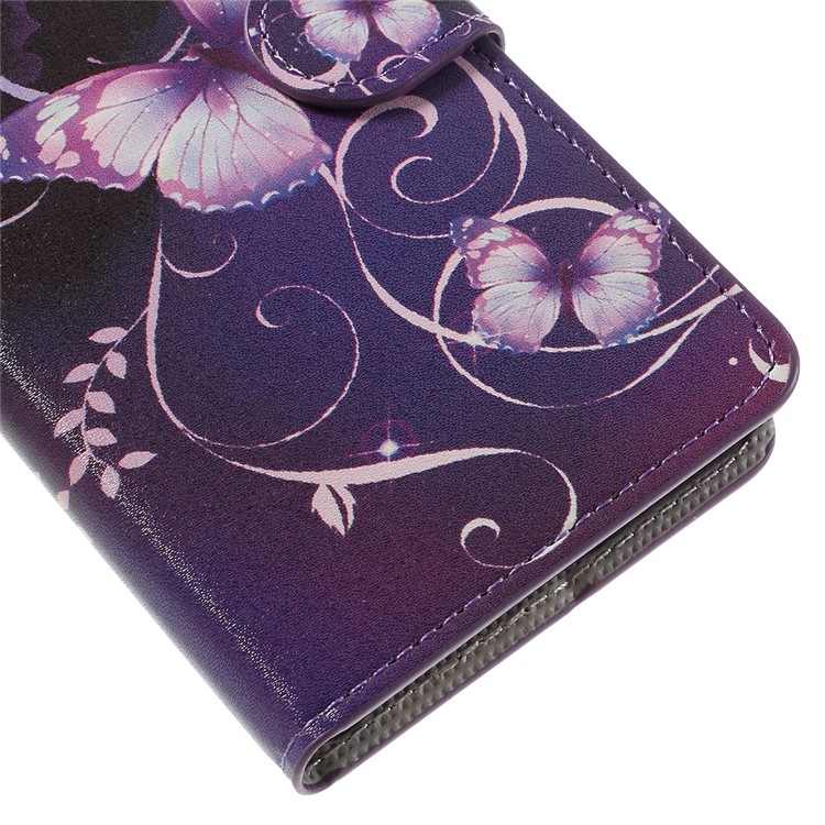 Flip Stand PU Leather Cover Protector for Huawei P9 - Purple Butterflies and Vines-9
