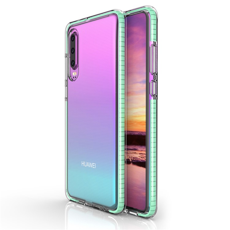 Flexible TPU Back Soft TPE Edge Hybrid Drop Resistant Case for Huawei P30 - Cyan-1