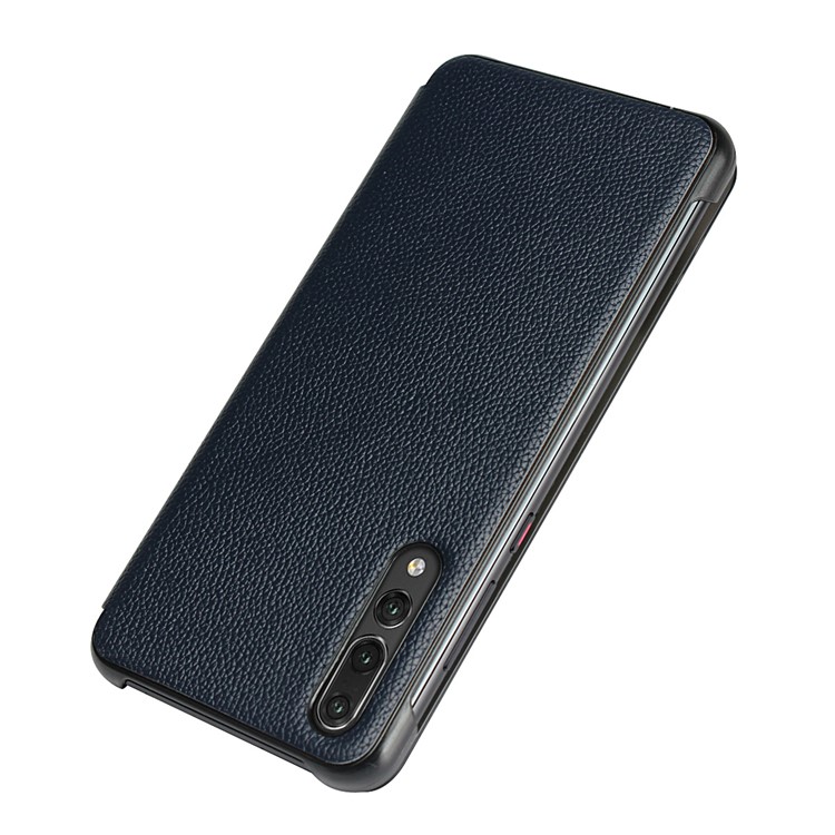 For Huawei P20 Pro Smart View Window Cowhide Leather Phone Case - Blue-4